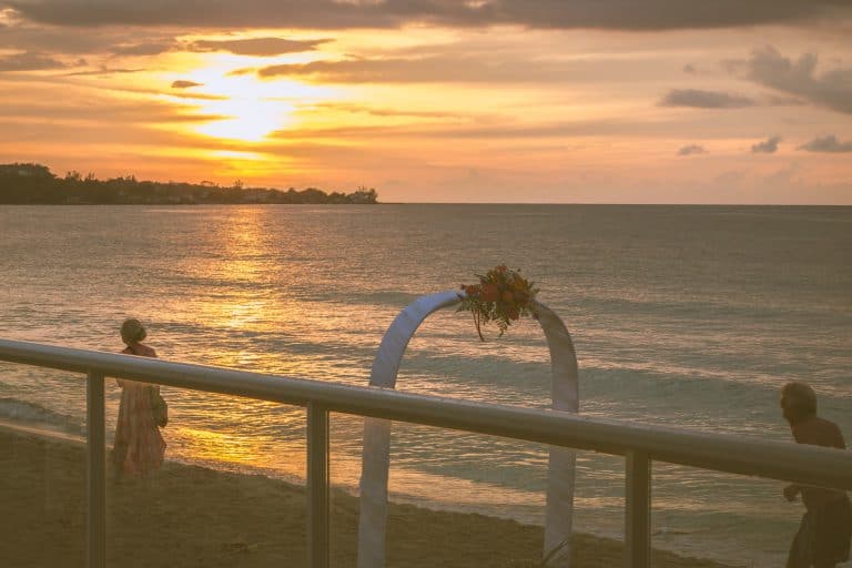 Wedding arch at sunset