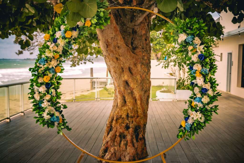 Circular wedding arch with flowers