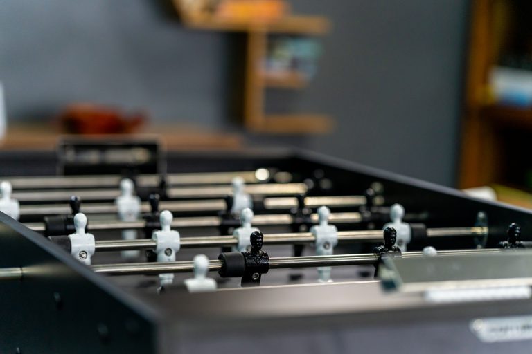 Closeup of foosball table